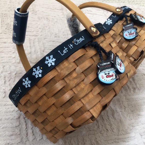 Set of 2 handled nested baskets, snowman charms and ceramic handles - New - Picture 8 of 16